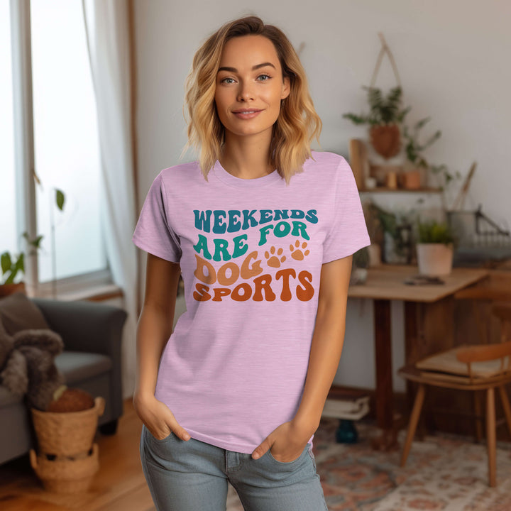 weekends are for dog sports tshirt heather prism lilac