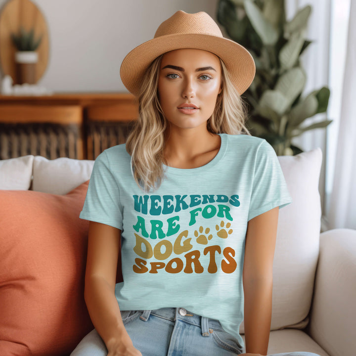 weekends are for dog sports tshirt heather prism ice blue
